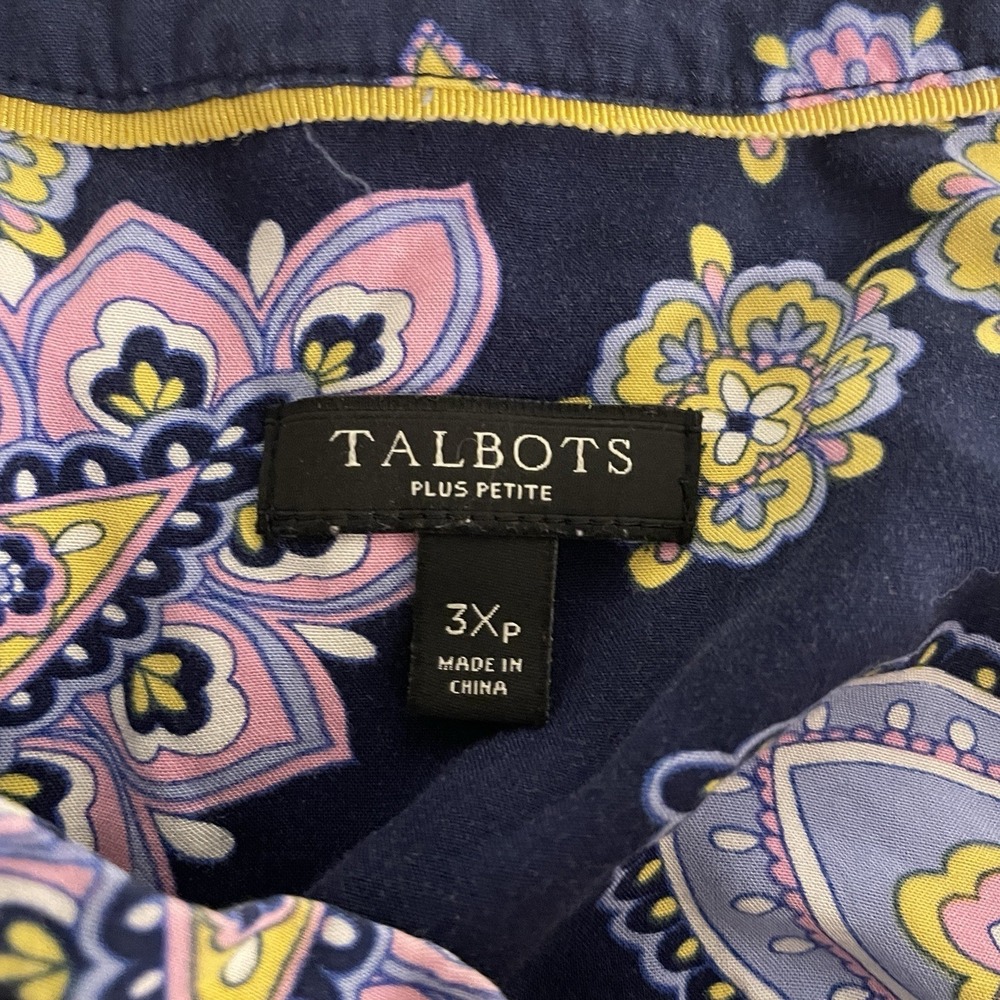Talbots Floral Shirt Petite 3Xp Womens Paisley Navy Pink Long Sleeve Rayon - Picture 6 of 7